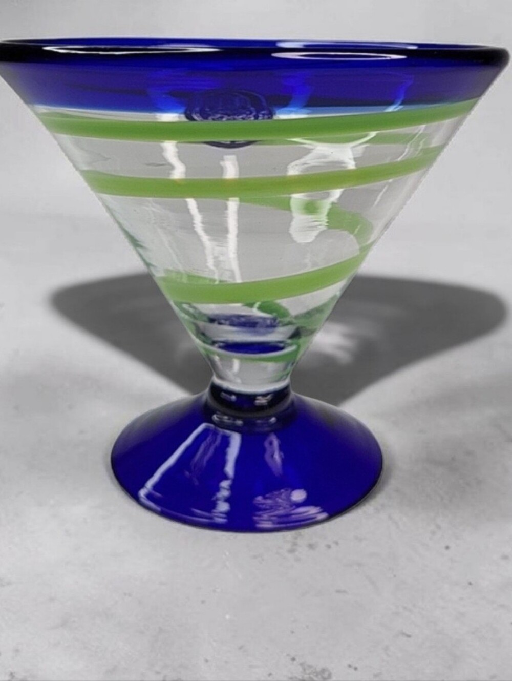Replacement ROYAL CARIBBEAN CRUISE Martini Glass Blue w Green Swirl HANDBLOWN